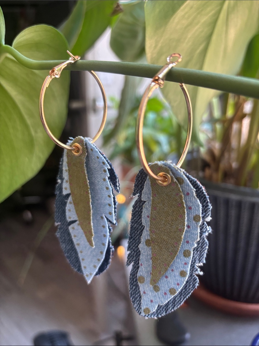 Denim & Cloth Feather Earrings